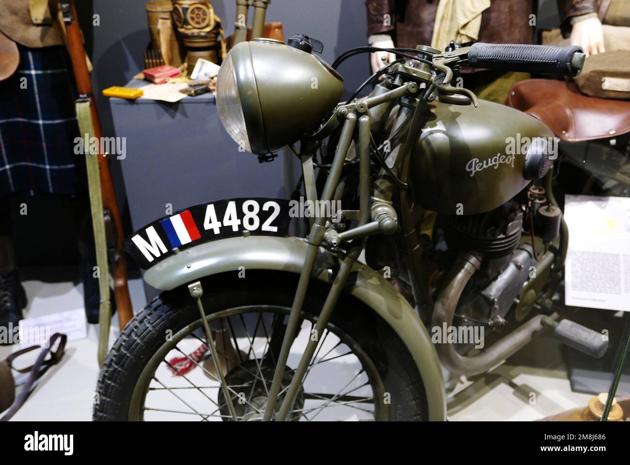 Peugeot motorcycle, Graf Spee battery command post, WW II, Pointe de Saint-Mathieu, Plougonvelin, Finistere, Bretagne, France, Europe Stock Photo