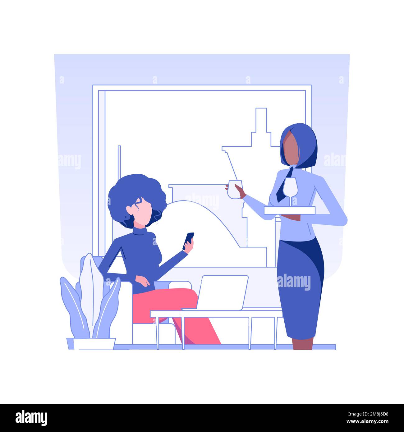 Business lounge isolated concept vector illustration. Waiter offering ...