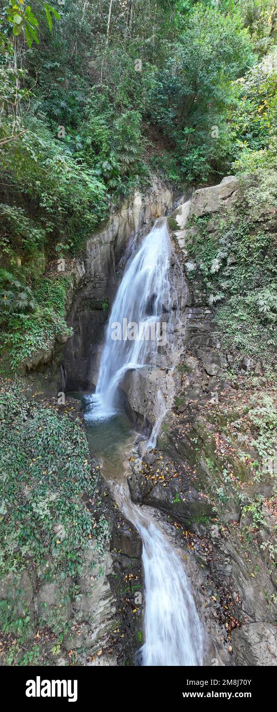 Spectacular Tropical Forest Waterfall in Costa Rica Stock Photo
