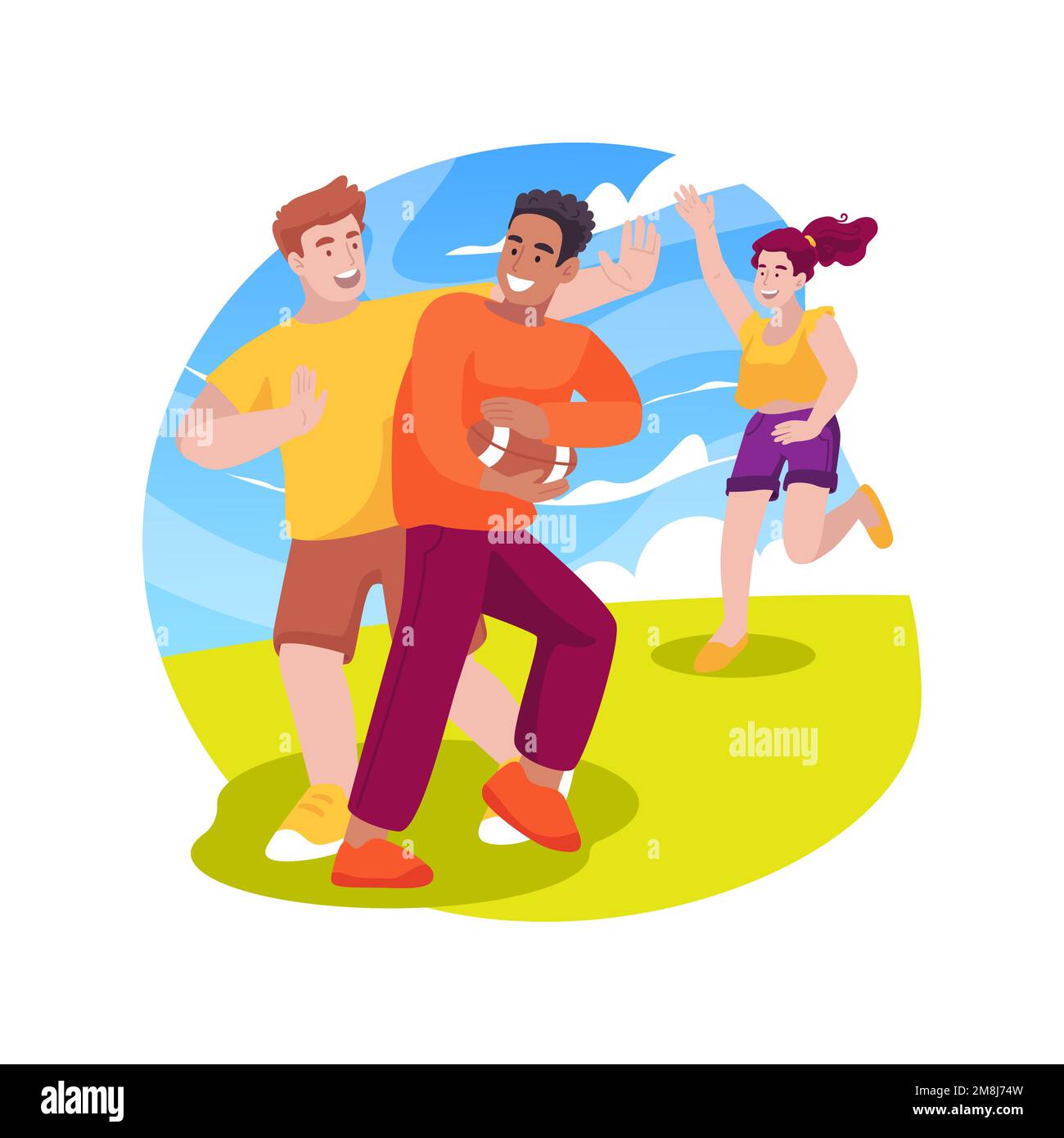 American football isolated cartoon vector illustration. Diverse group