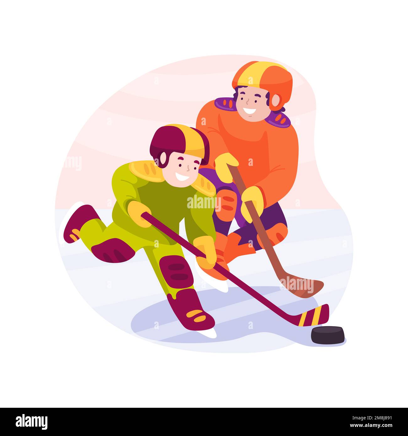 Kids hockey game isolated cartoon vector illustration. Group of kids in