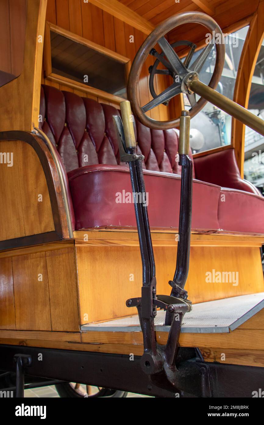 Gear lever with handbrake lever on a vintage car Stock Photo - Alamy