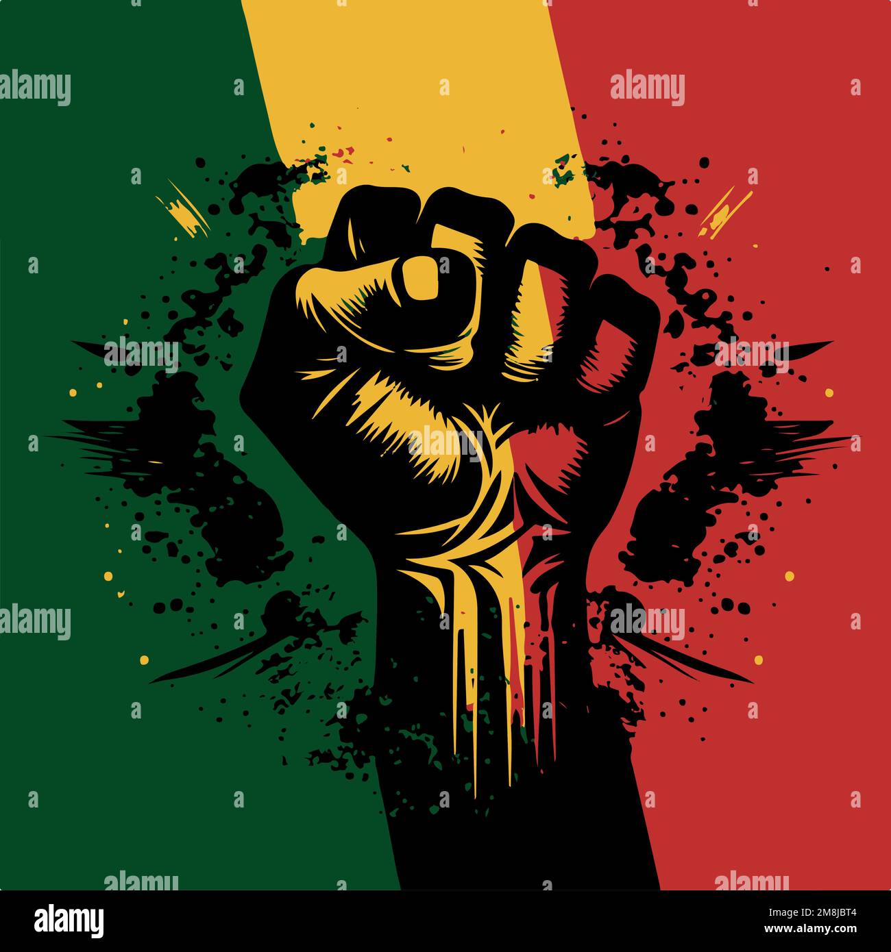 Clenched fist with pan african colors representing streng in the black