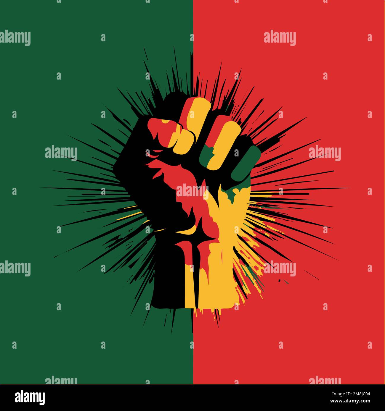 Clenched fist with pan african colors representing streng in the black