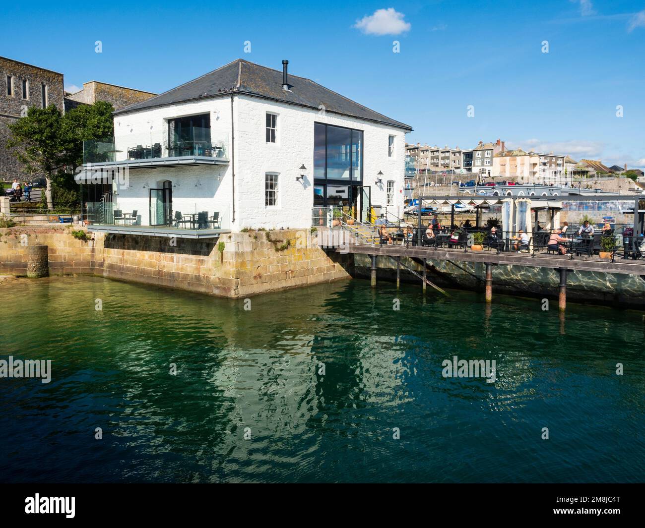 Plymouth Pier Master's House Restaurant on the waterfront at Sutton Harbour, Plymouth, Devon, UK Stock Photo