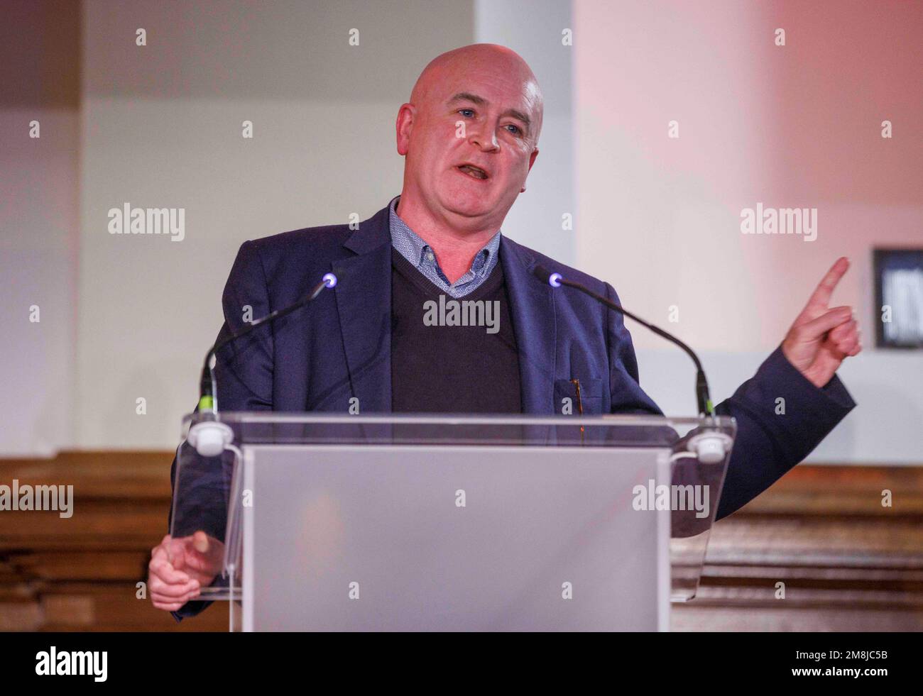London, UK. 14th Jan, 2023. Mick Lynch, RMT General Secretary, speaks ...