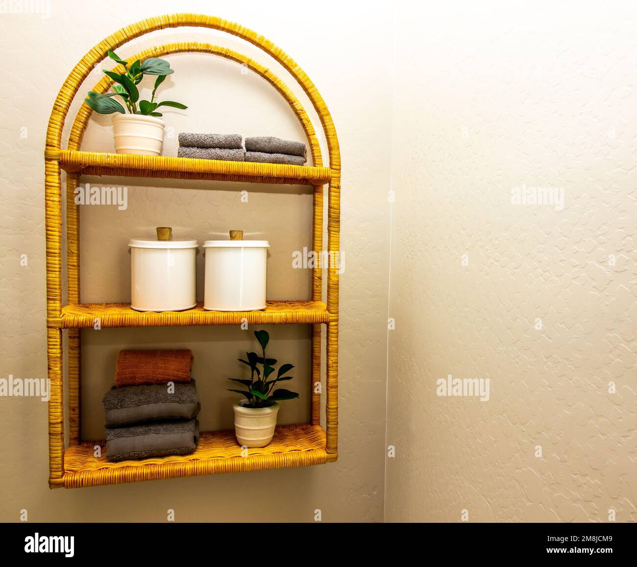 Bathroom Basket Weave Organizer Stock Photo