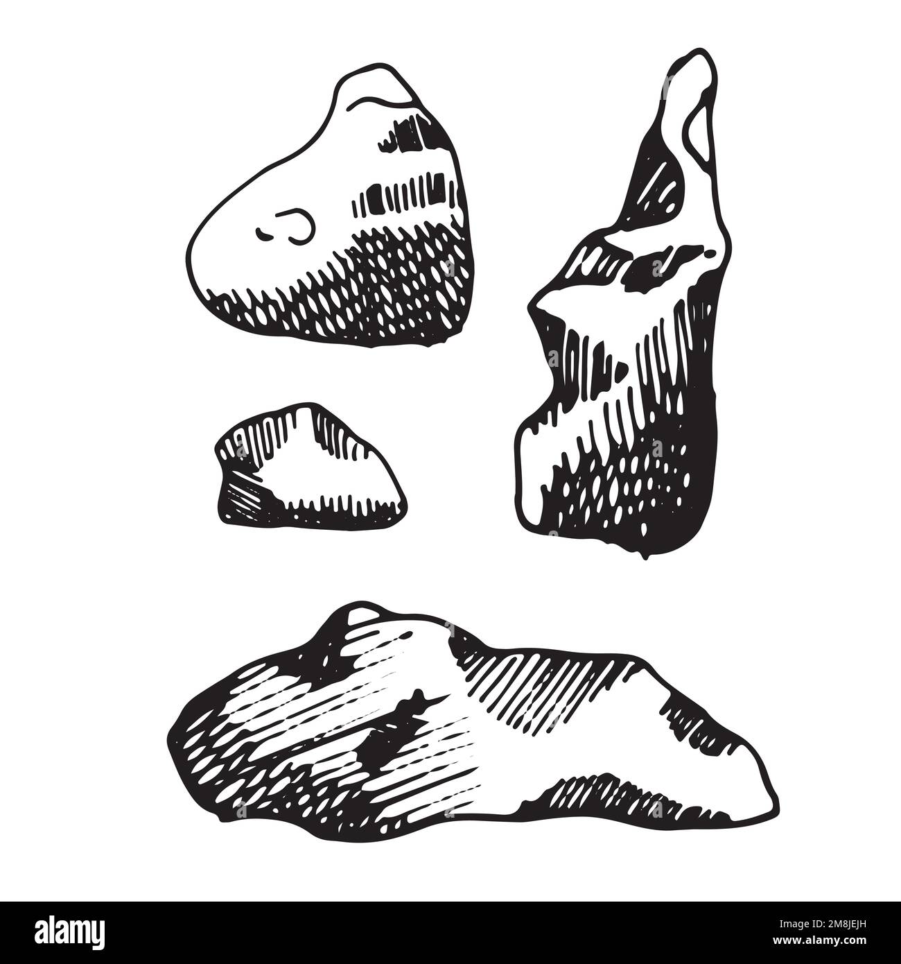 Stones different set of sketch. Hand drawing vector illustration Stock