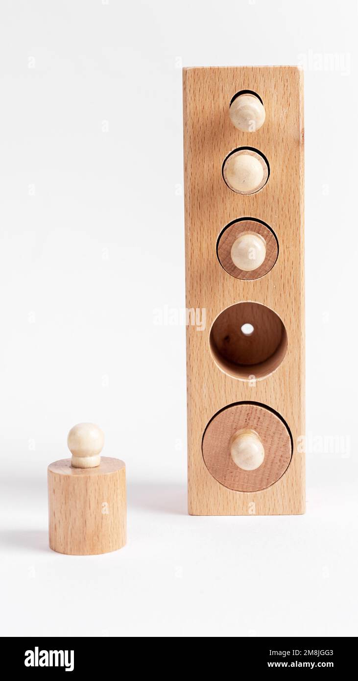 Wood childrens game by Montessori system. Wooden knobbed cylinders for ...