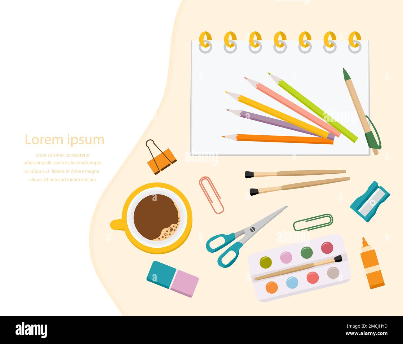 Vector illustration Set of stationery items for school. Goods for