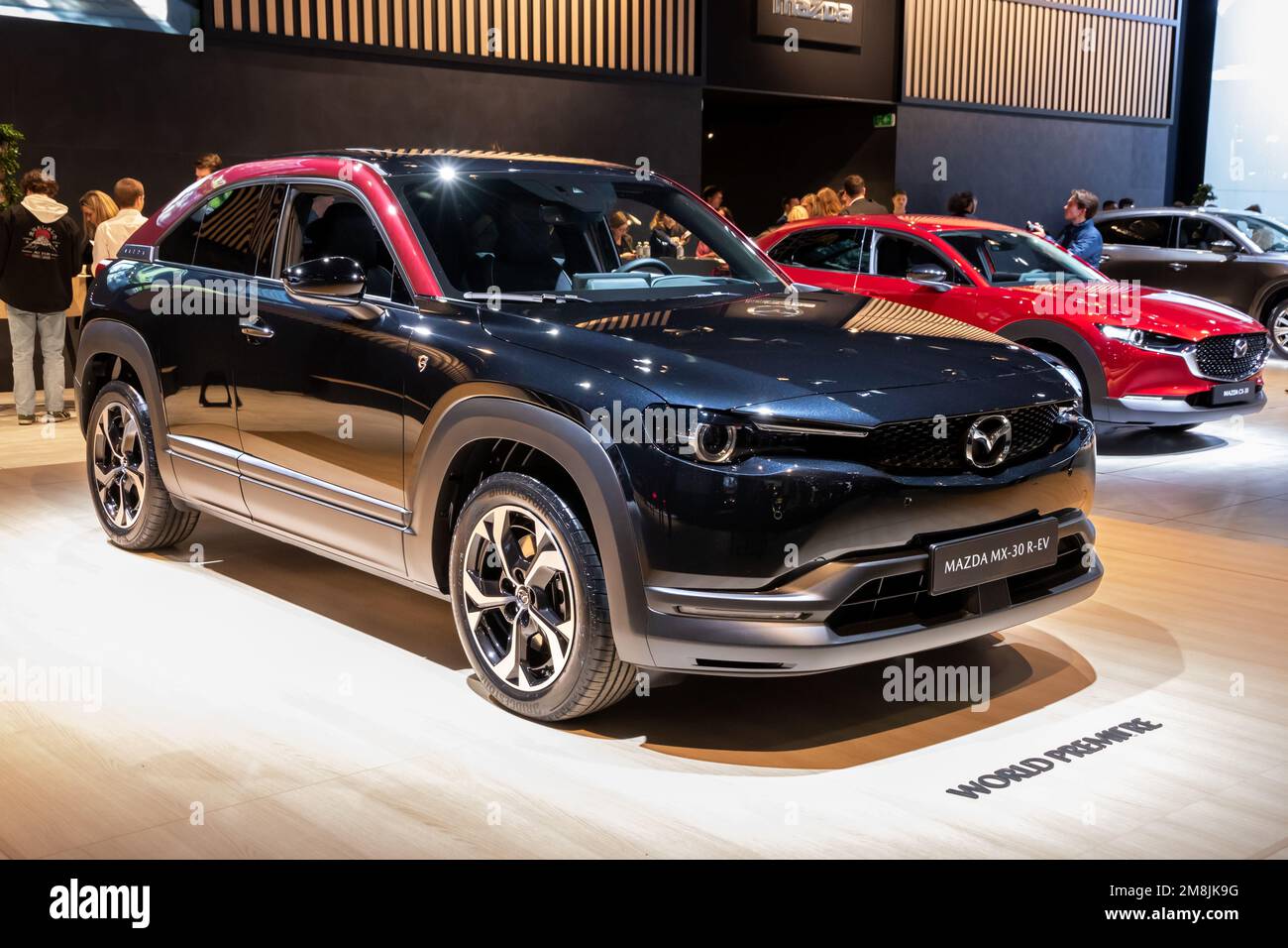 New Mazda MX30 eSkyactiv REV plugin hybrid car premiere at the