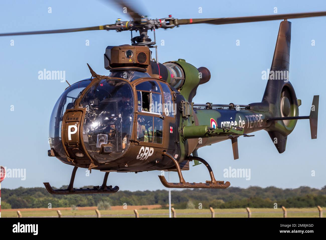 French Army Aerospatiale SA342M Gazelle helicopter taking off. France - August 24, 2016 Stock Photo