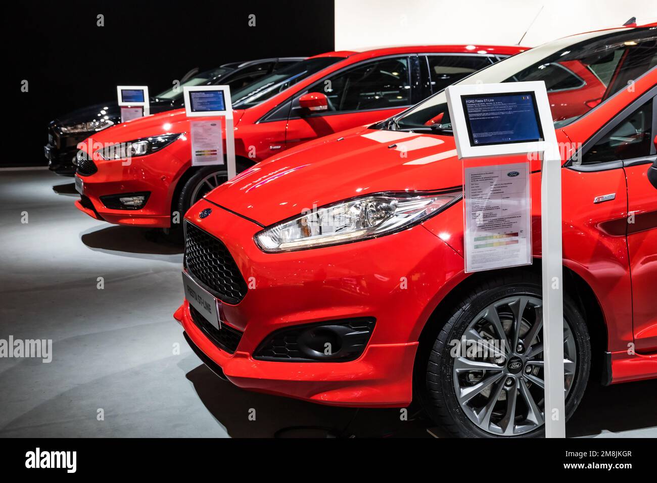 Ford Fiesta STLine car showcased at the Brussels Expo Autosalon motor show. Brussels, Belgium