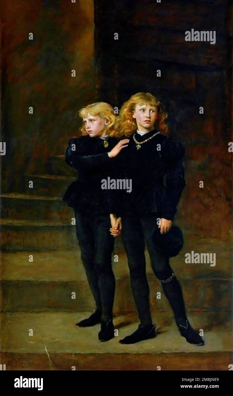 The Princes in the Tower by John Everett Millais (1829–1896), oil on canvas, 1878.  Painting of King Edward V and Richard, Duke of York, in the Tower of London Stock Photo