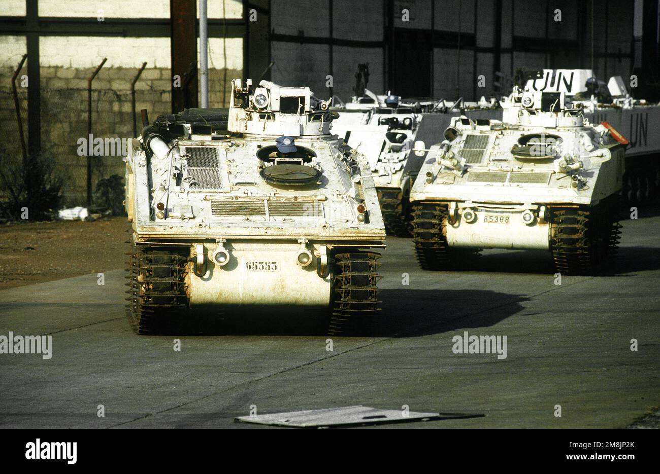 United Nations tracked vehicles and M113A2 personnel carriers patrol the streets near Kigali Airport. Subject Operation/Series: SUPPORT HOPE Base: Kigali Country: Russia (RUS) Stock Photo