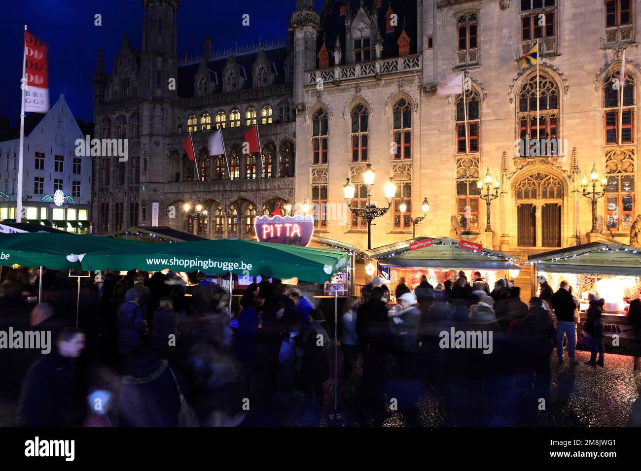The Christmas market stalls, Bruges City, West Flanders, Flemish Region of Belgium. Stock Photo