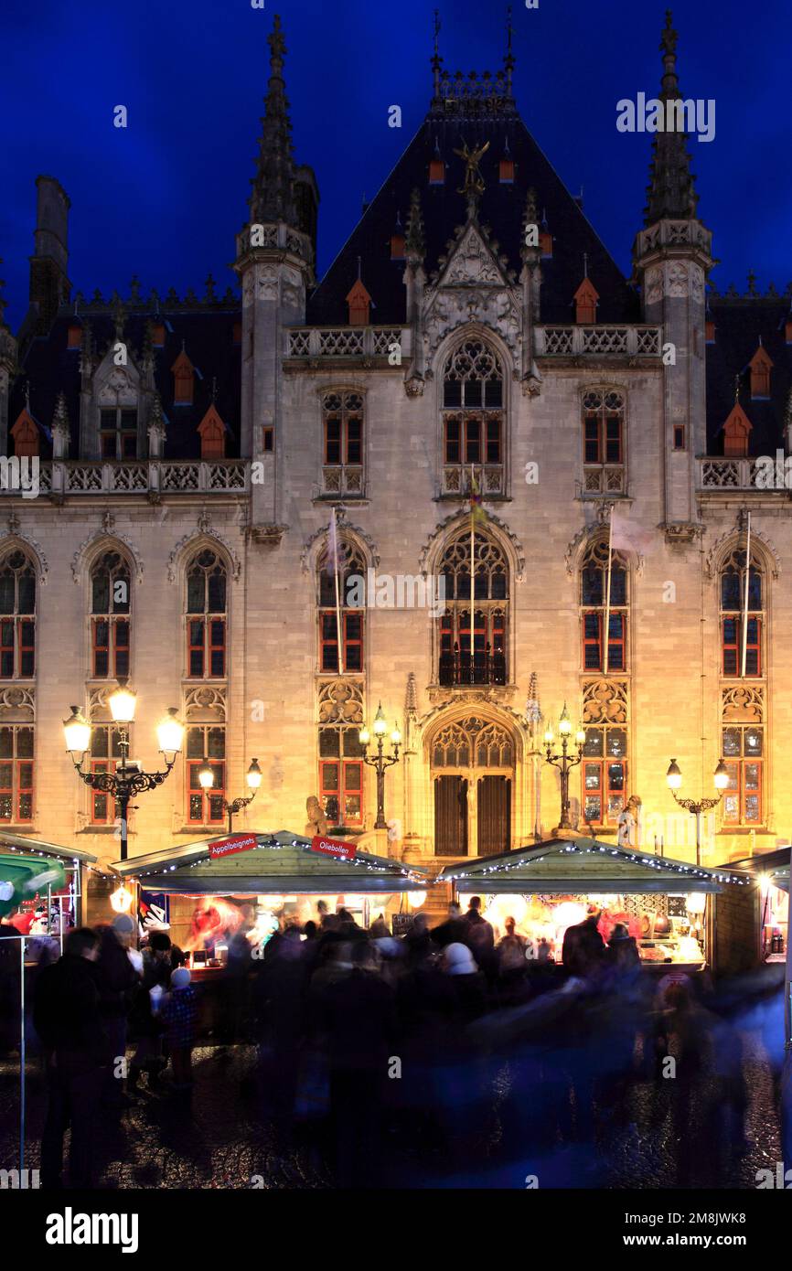 The Christmas market stalls, Bruges City, West Flanders, Flemish Region of Belgium. Stock Photo