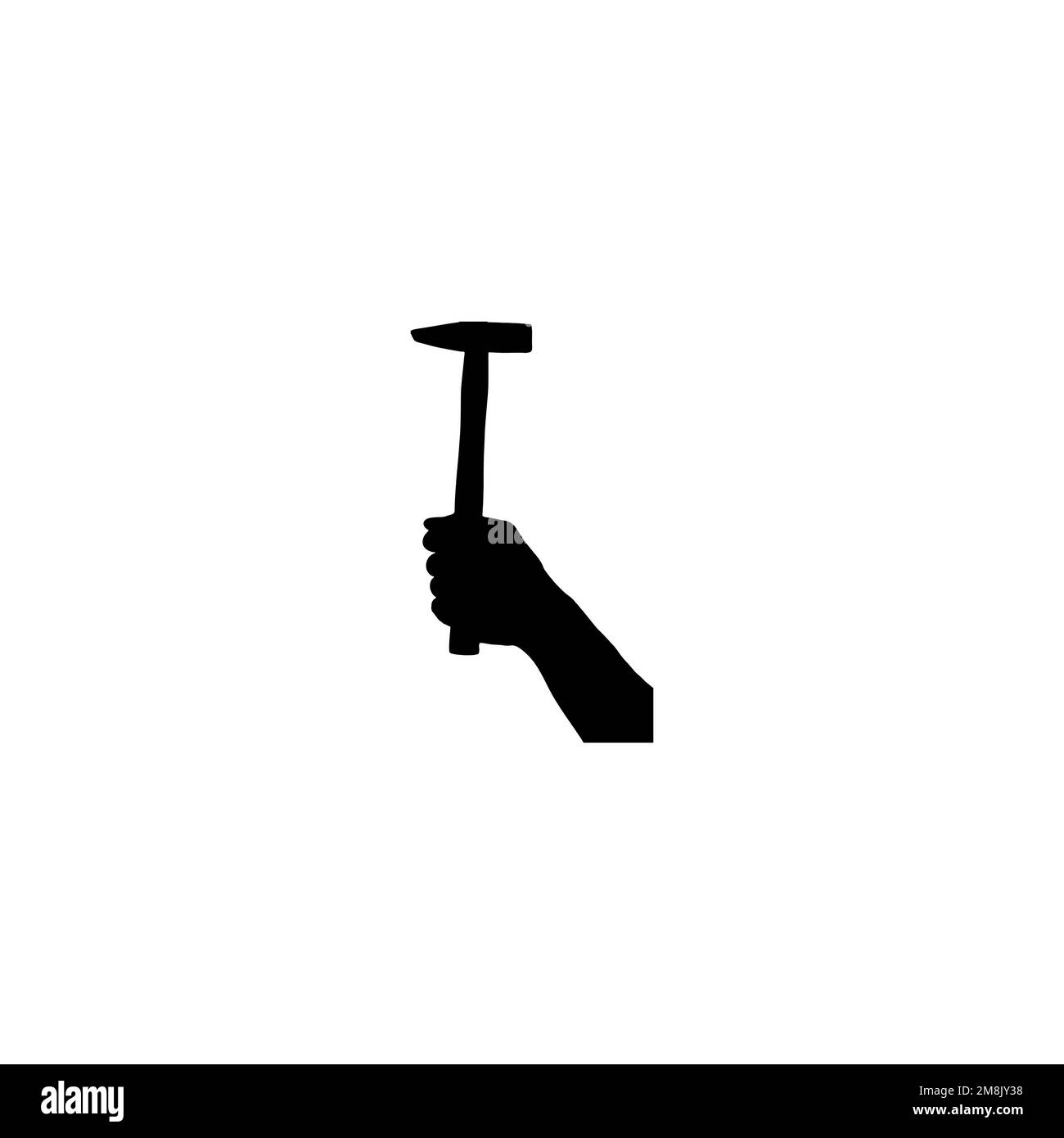 Hammer in hand icon. Simple style repair company big sale poster