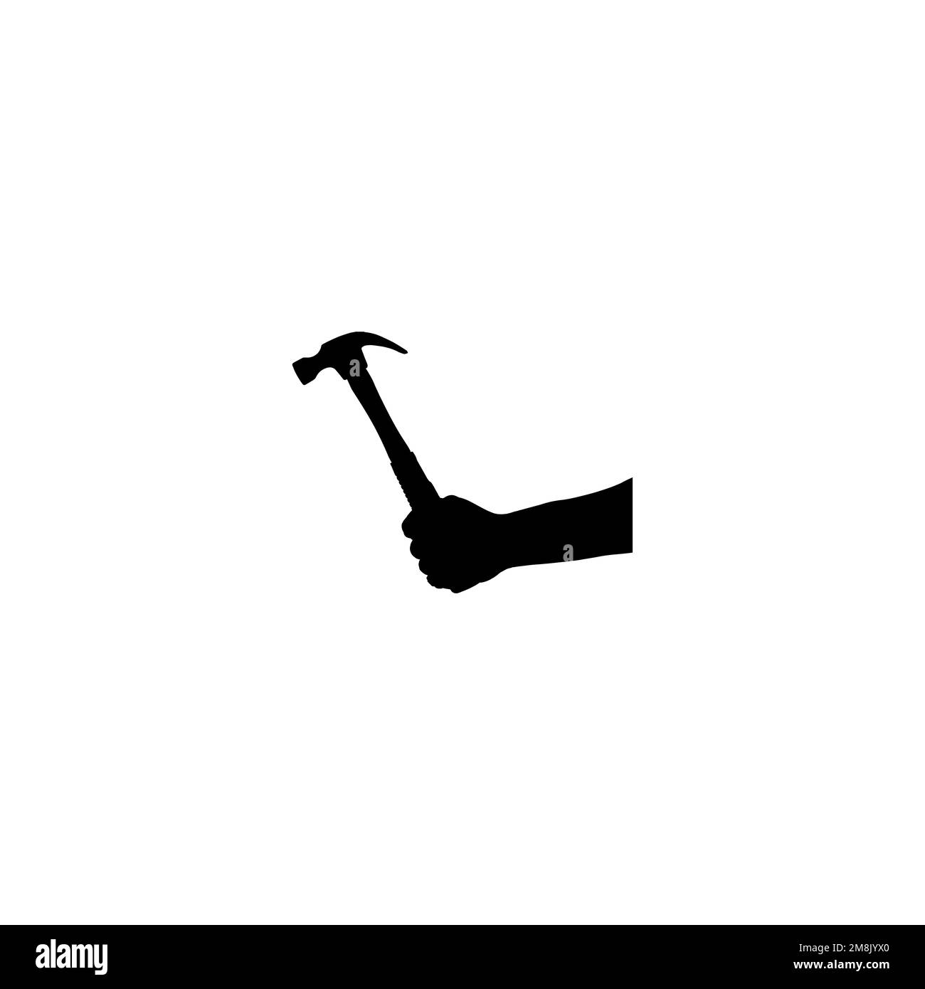 Hammer in hand icon. Simple style repair company big sale poster