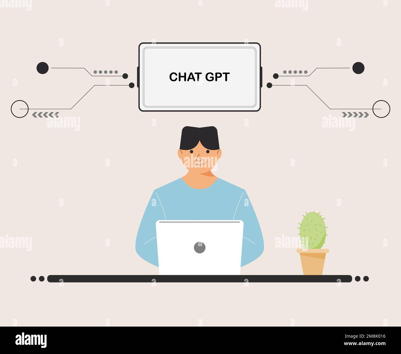 chat GPT men person use laptop digital. boy people search chat GPT AI, openAI, smart bot, workplace, technology background. vector illustration Stock Vector