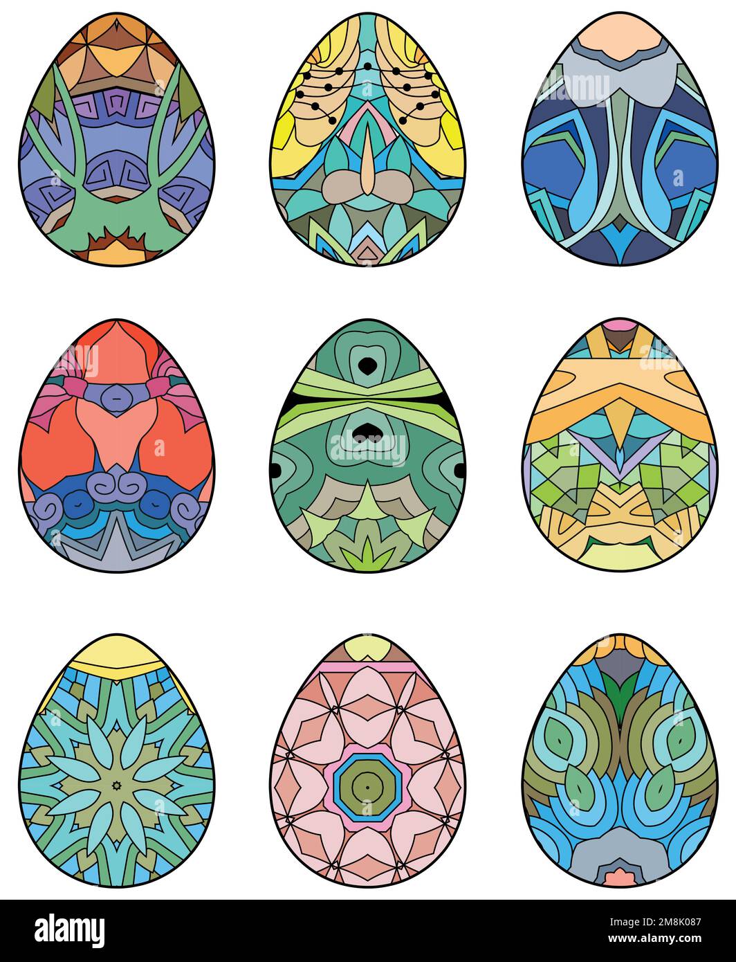 Set of Easter eggs on a white background. Hand drawn decorative vector ...