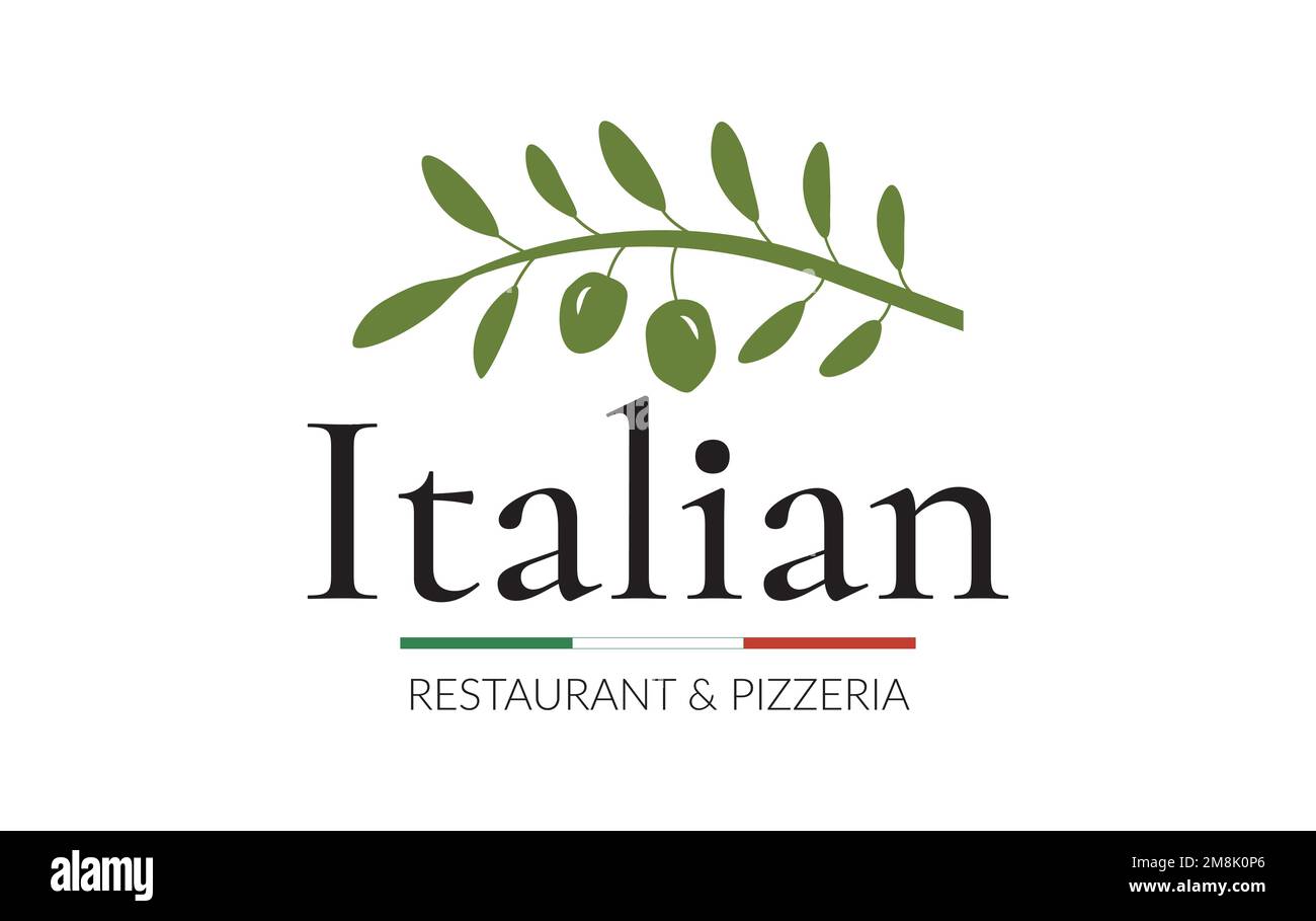 Green Italian Restaurant and Pizzeria Logo with Olives Stock Vector