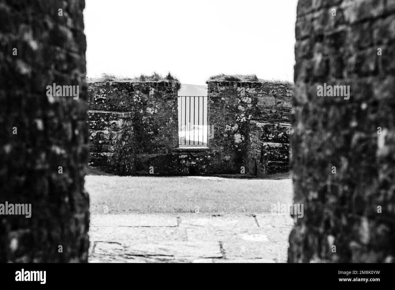 A monochrome shot of the walls of the ancient buildings Stock Photo