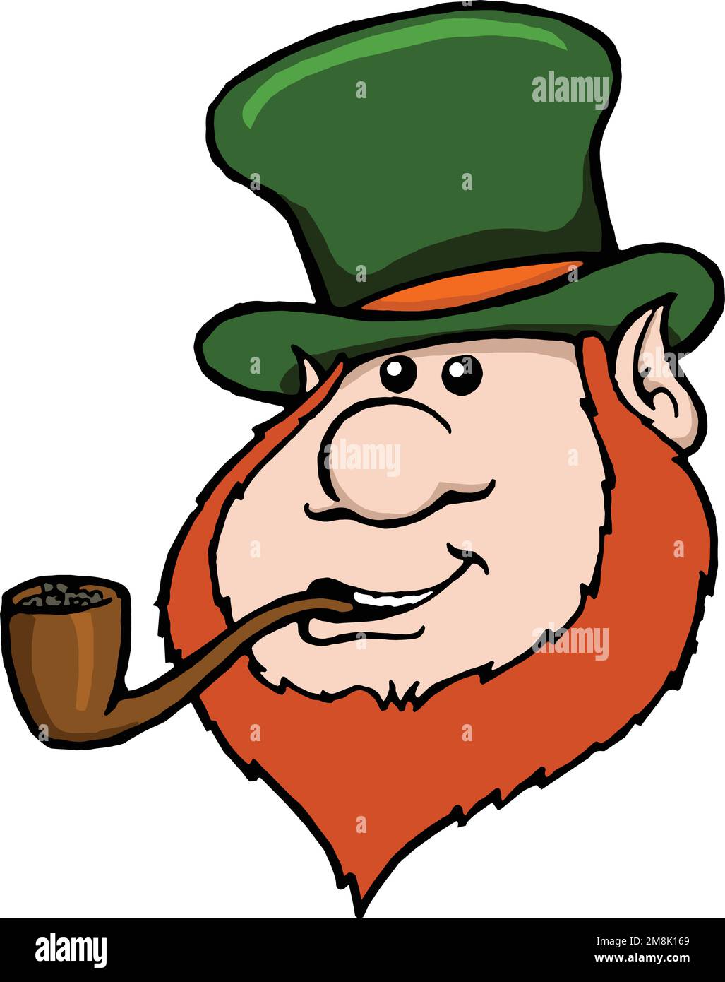 cartoon leprechaun face with top hat and pip Stock Vector