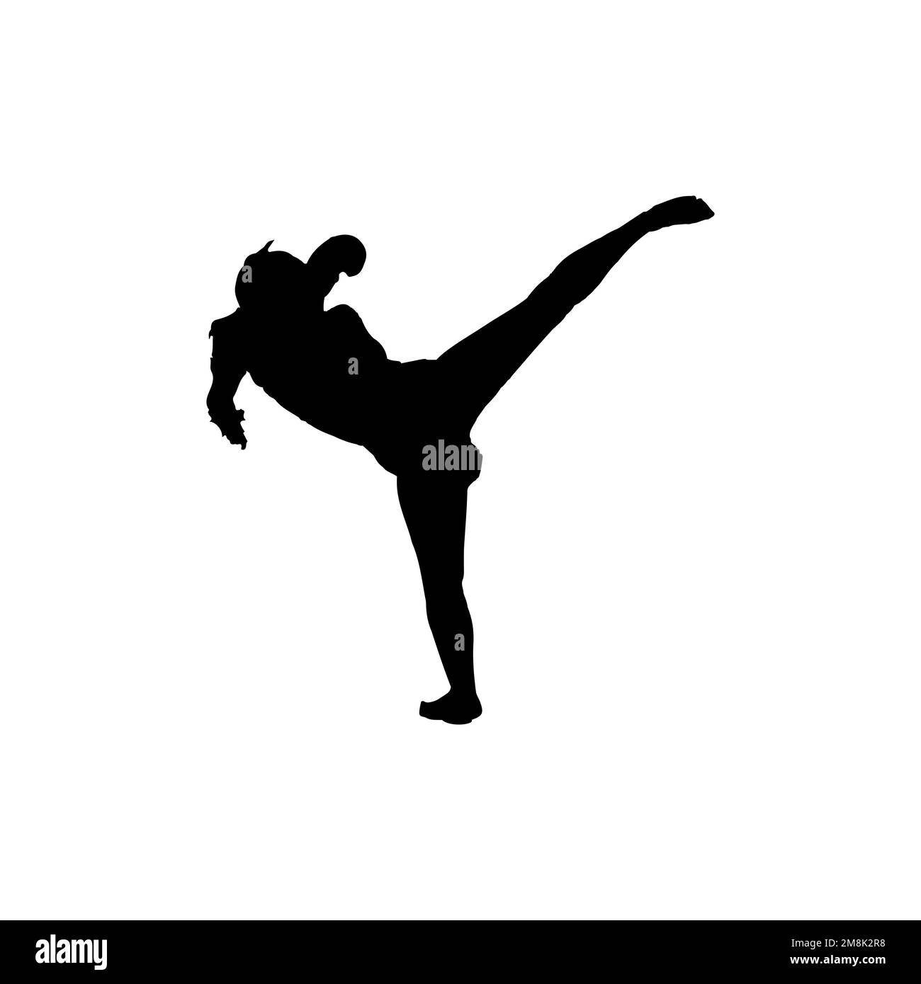 Woman kickboxer icon. Simple style woman kickboxing tournament poster background symbol. Woman kickboxer brand logo design element. Woman kickboxer t- Stock Vector