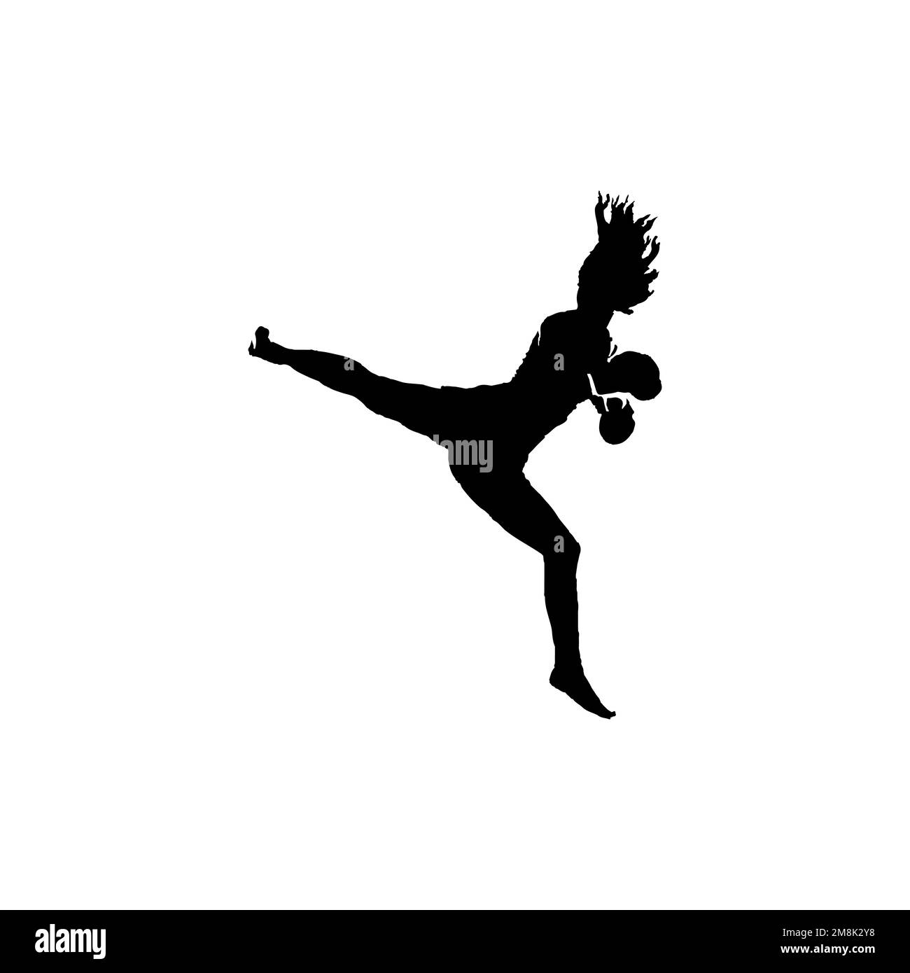 Woman kickboxer icon. Simple style woman kickboxing tournament poster background symbol. Woman kickboxer brand logo design element. Stock Vector