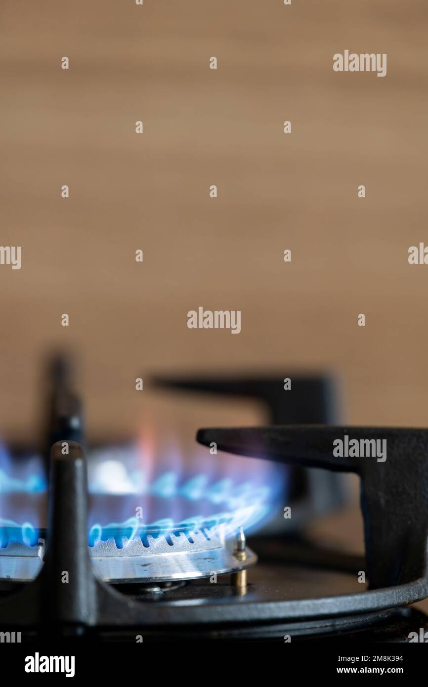 Domestic Kitchen gas stove with copy space Stock Photo