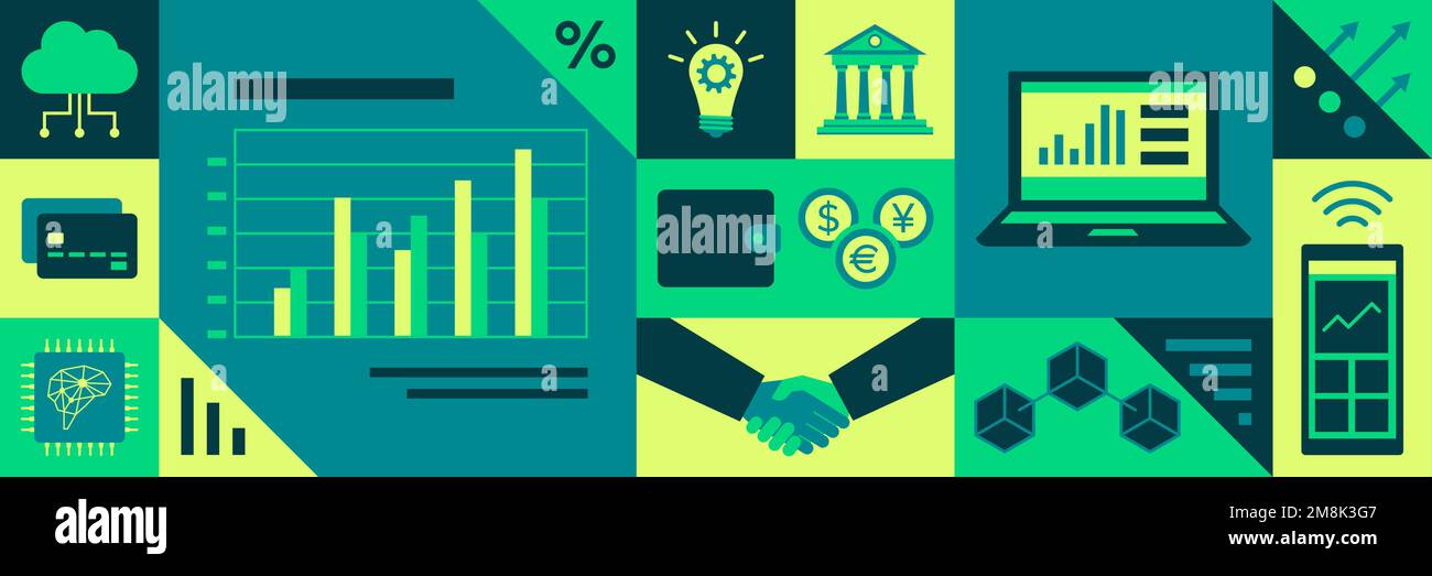 Business, finance and technology background with icons Stock Vector ...