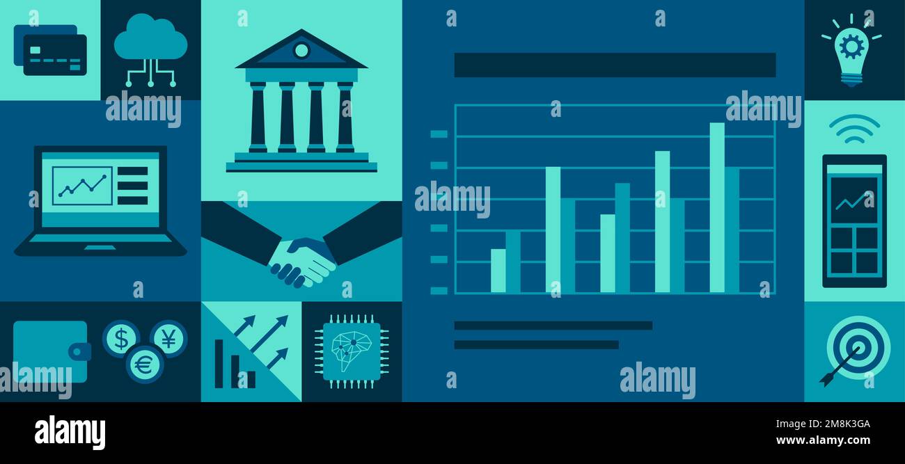Business, finance and technology background with icons Stock Vector