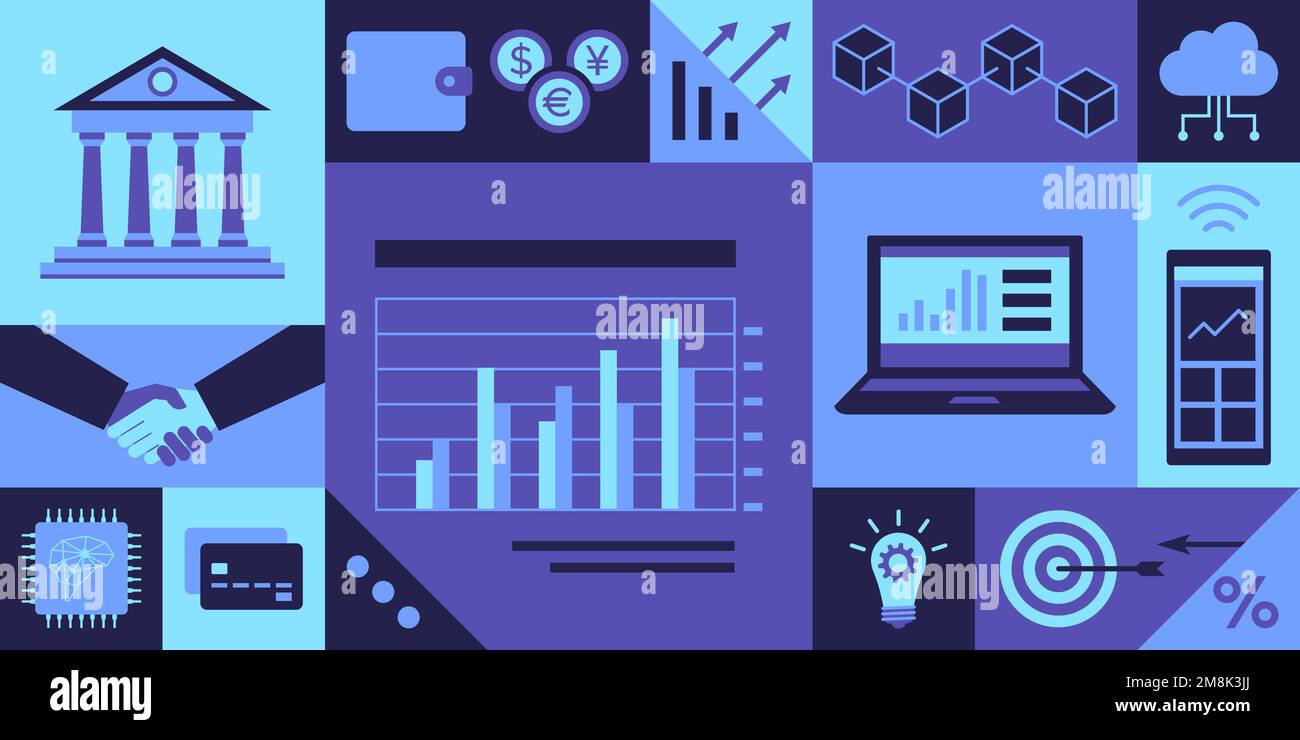 Business, finance and technology background with icons Stock Vector ...