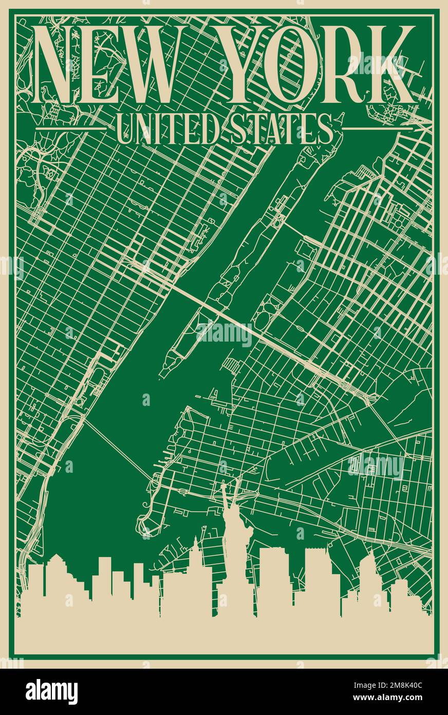 Road network poster of the downtown NEW YORK, UNITED STATES OF AMERICA