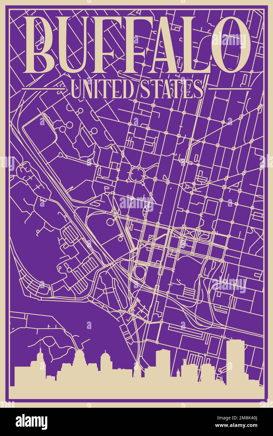 Downtown buffalo Stock Vector Images - Road Network Poster Of The Downtown Buffalo United States Of America 2M8K40J 