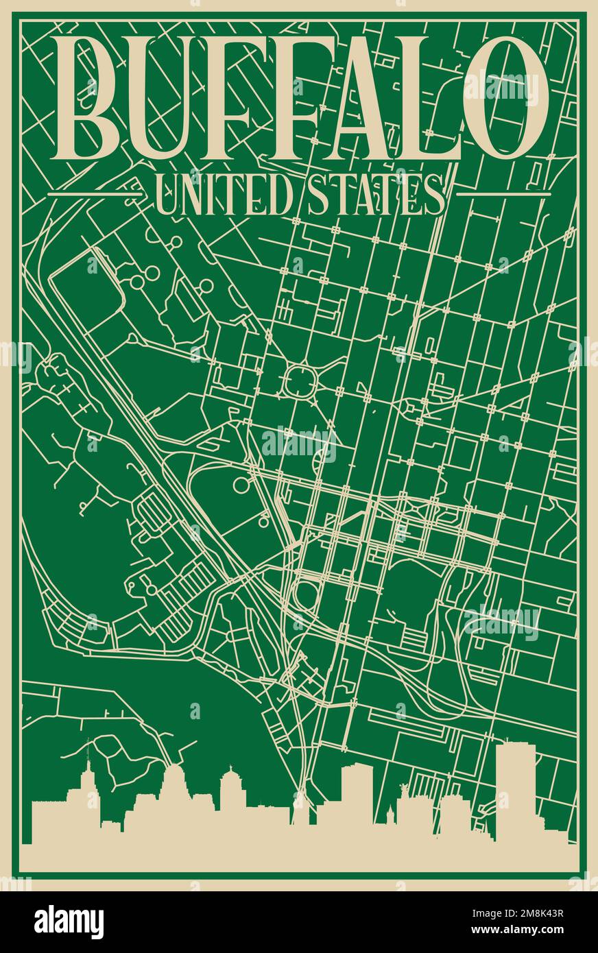 Road network poster of the downtown BUFFALO, UNITED STATES OF AMERICA