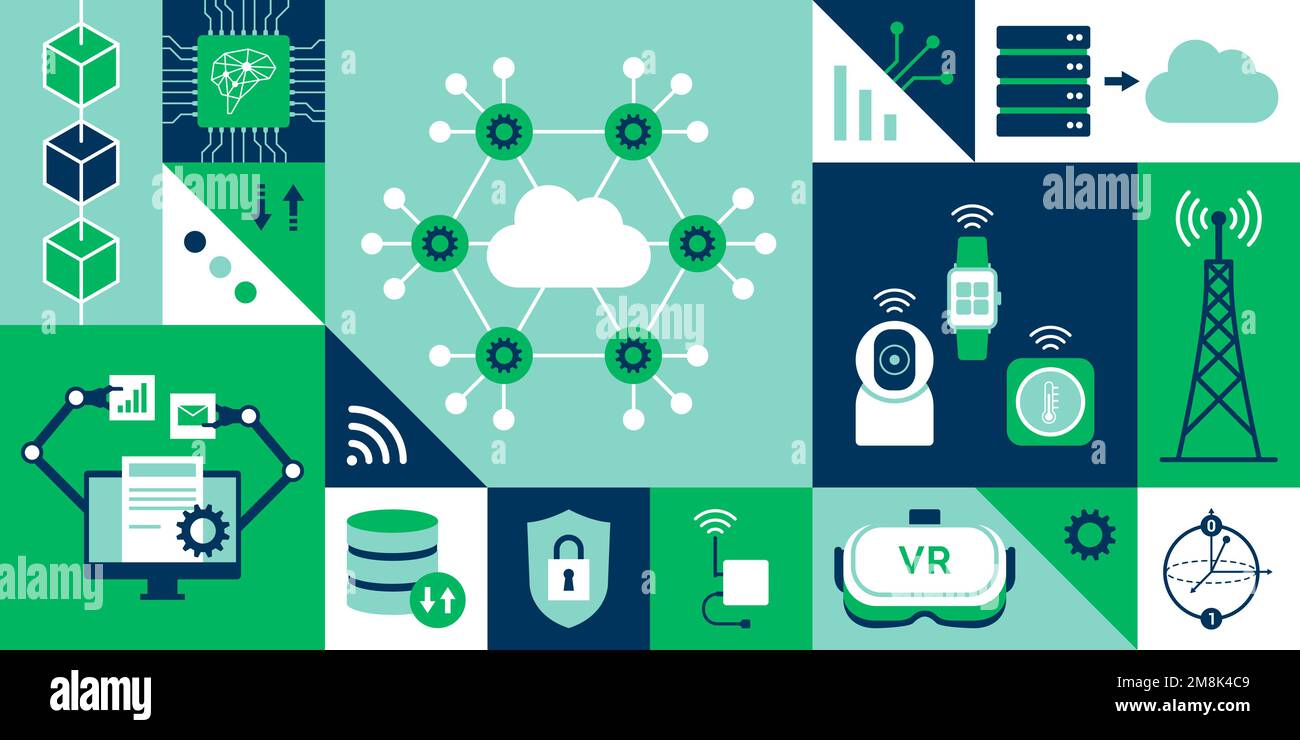 Information technology and communication innovations, background with icons Stock Vector