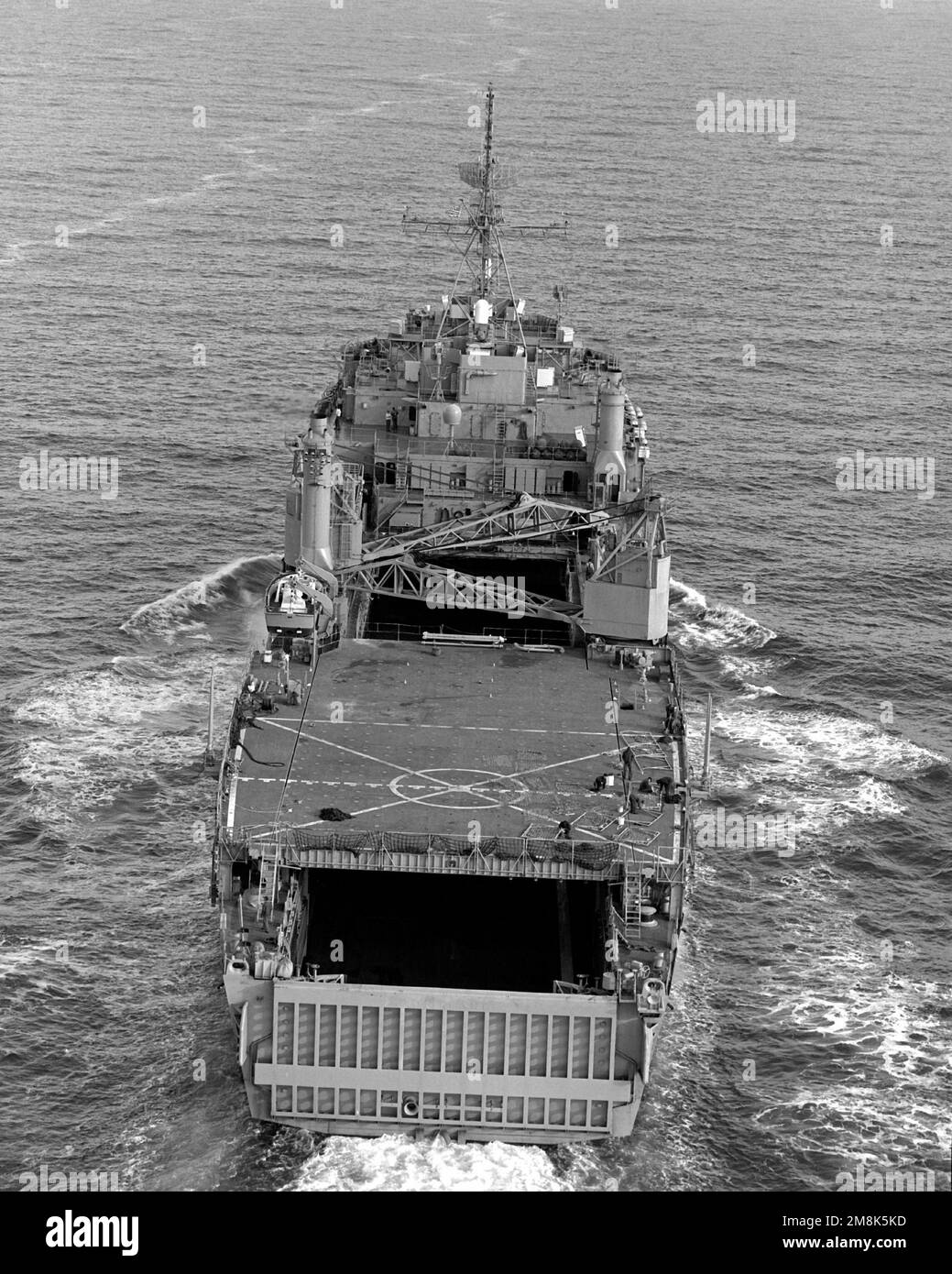 High oblique sternon view of the dock landing ship USS PORTLAND (LSD