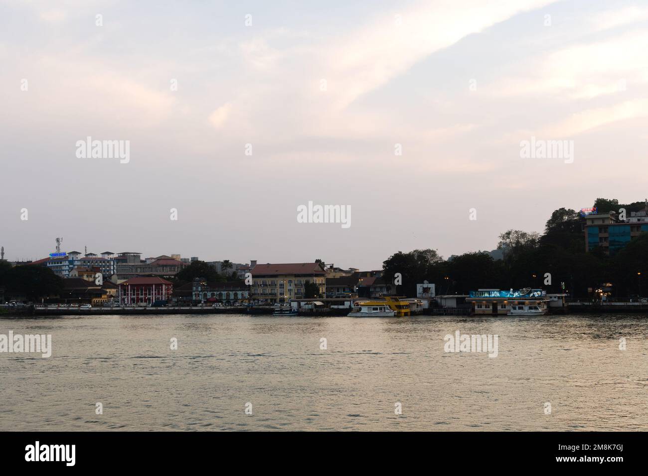 Goa Rivers Panaji Goa India Oct 22 2022: Sunset time cruise View of the Atal Setu ...
