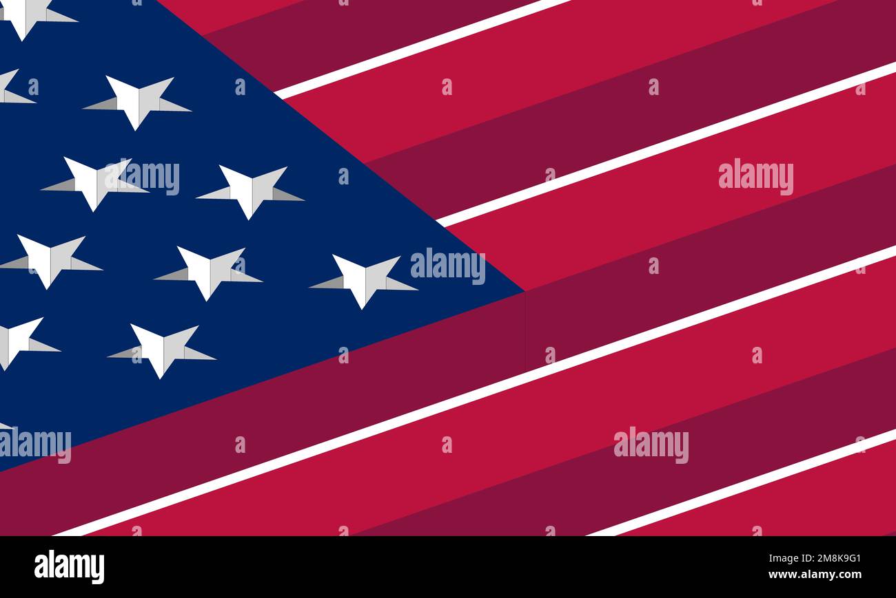 part of the flag of the United States of America in 3d three-dimensional graphics, the colors create a relief. Stock Photo