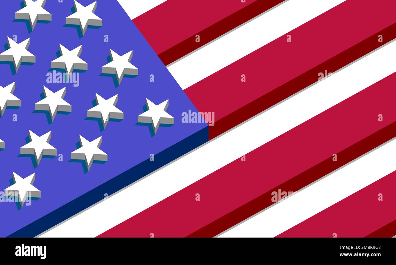 part of the flag of the United States of America in 3d three-dimensional graphics, the colors create a relief. Stock Photo