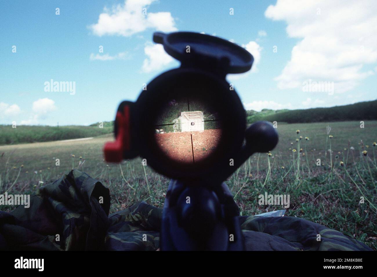 A view through the 20X power telescopic gunsight mounted atop an M91