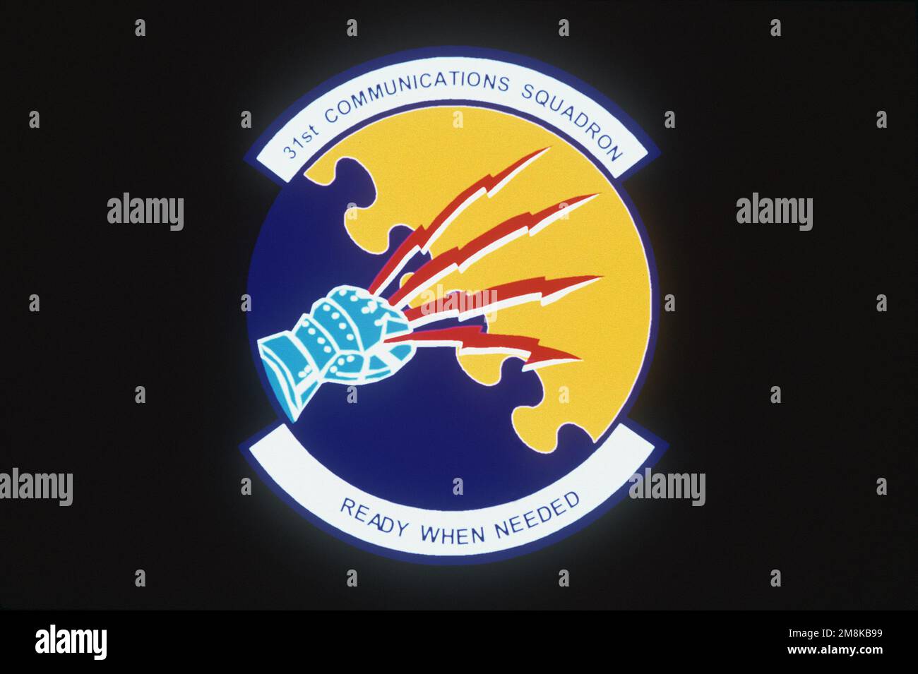 A graphic image of the 31st Communication's Squadron logo 'Ready When needed'. Base: Aviano Air Base State: Pordenone Country: Italy (ITA) Stock Photo