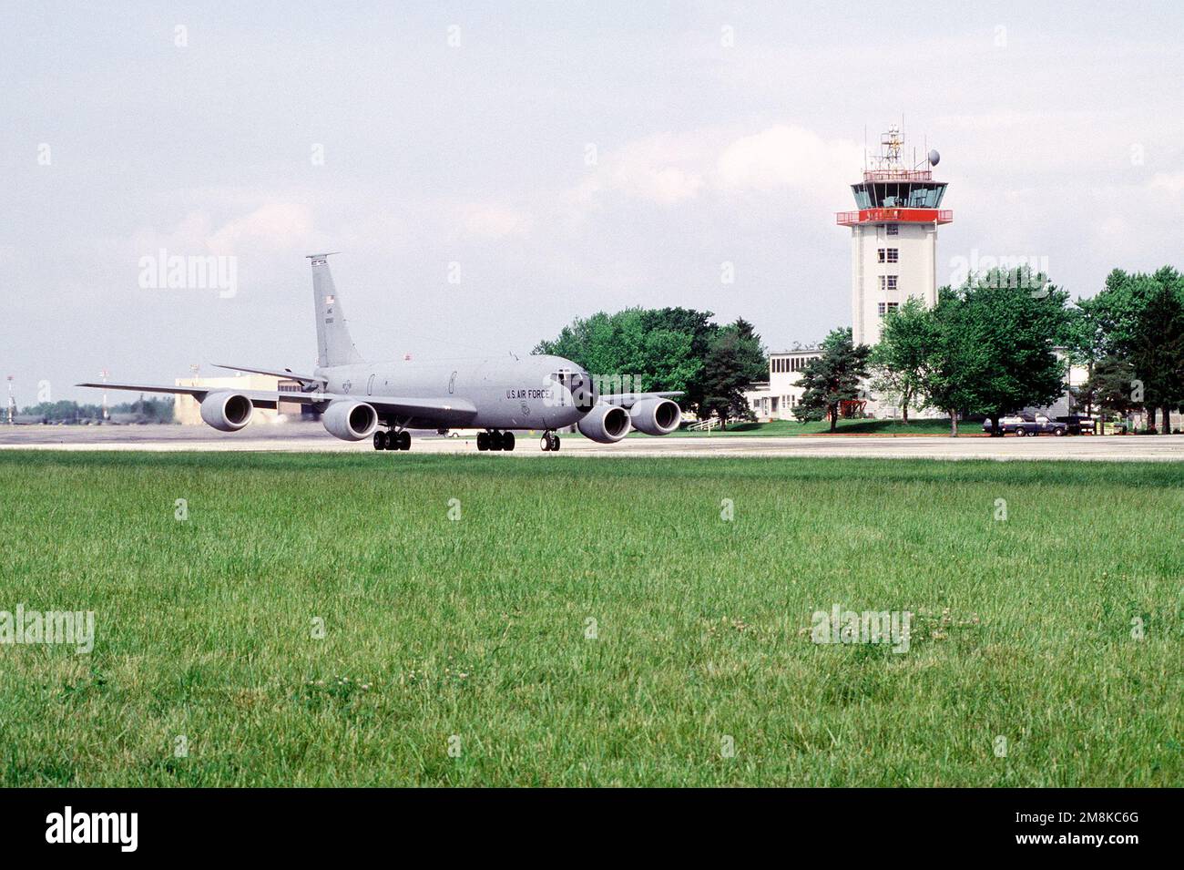 A KC135R is on the taxi way at Rickenbacker Air National Guard Base