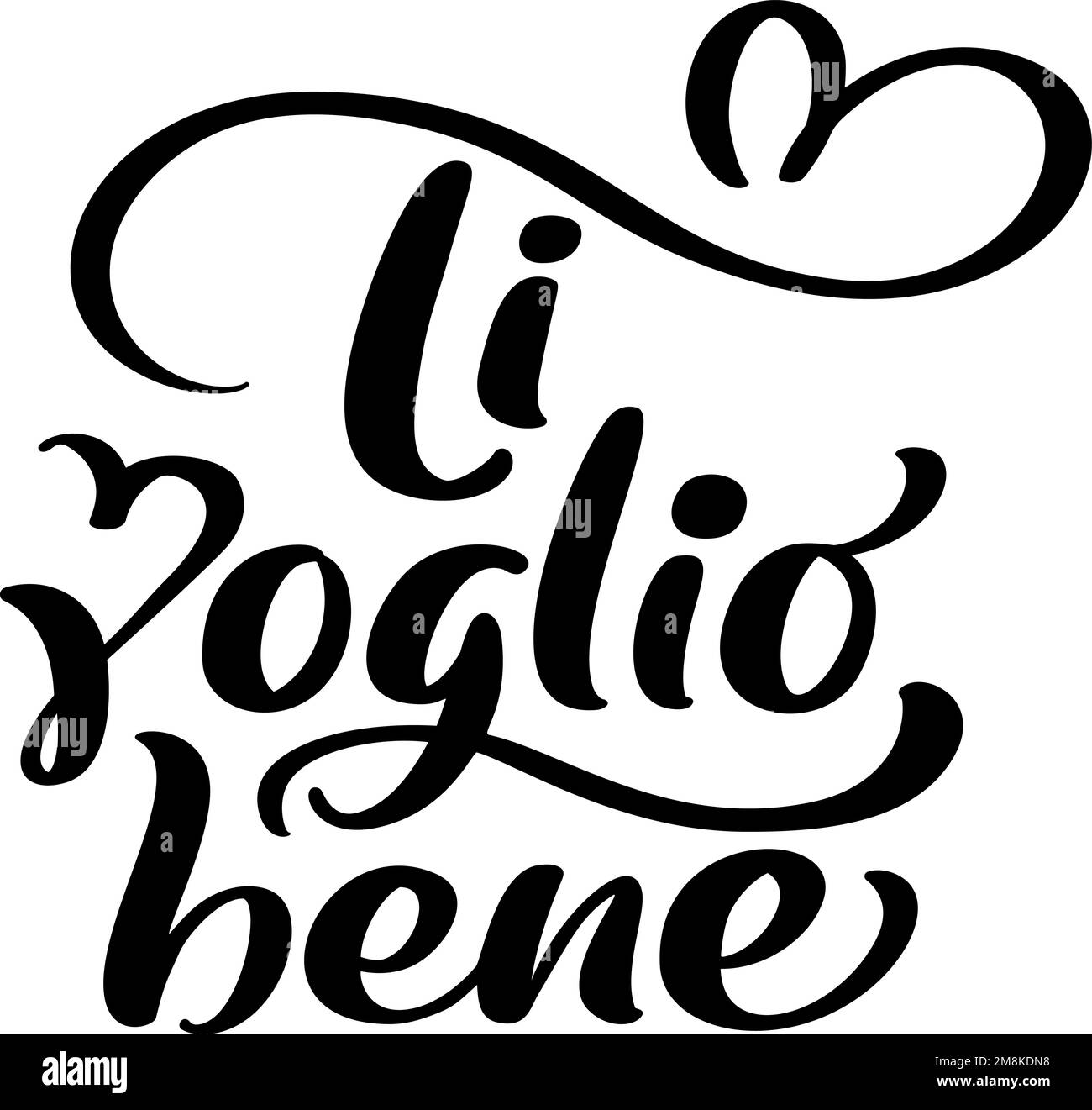 I love you on Italian Ti Voglio Bene. Black vector calligraphy lettering text with heart