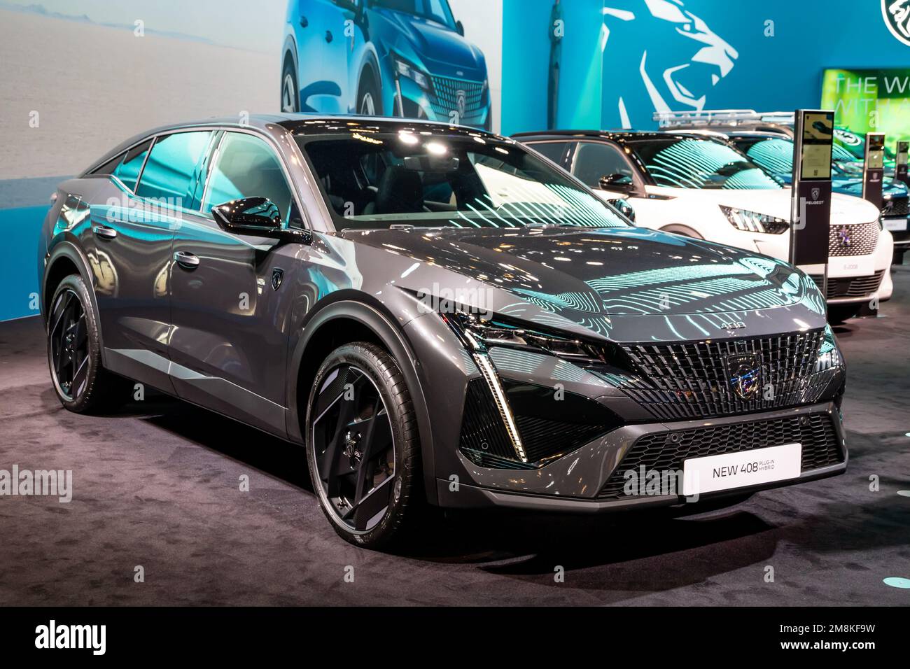 New Peugeot 408 plugin hybrid car presented at the Brussels Autosalon