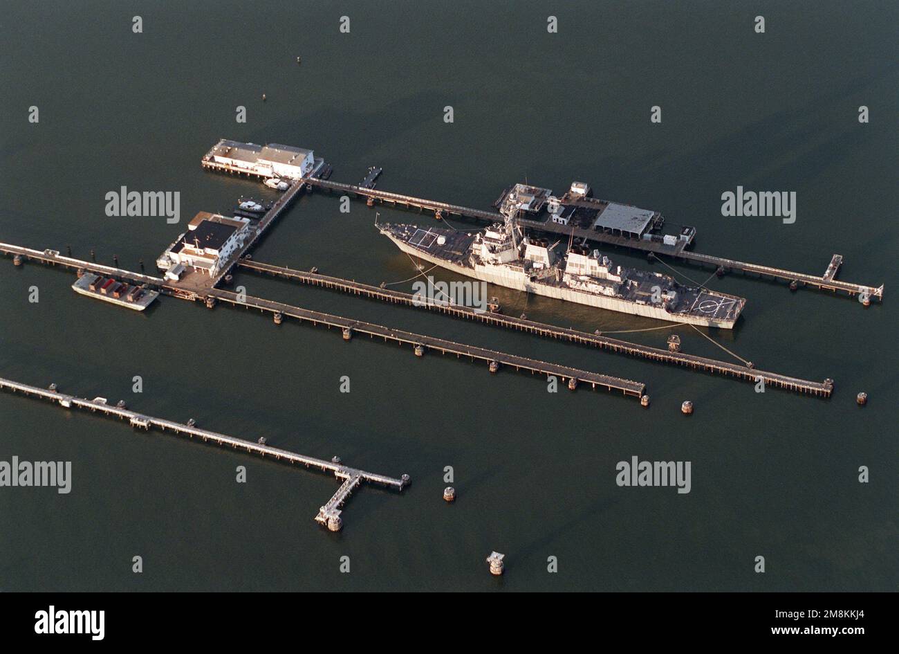 An overhead aerial view of the Navy's deperming station near Norfolk