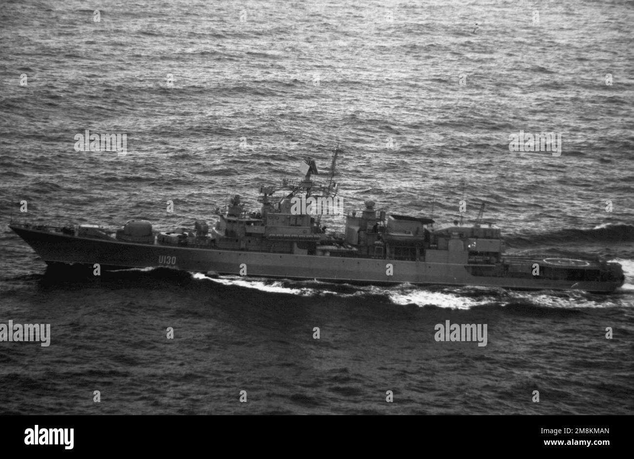 Aerial port side view of the Ukrainian Navy Krivak III class frigate