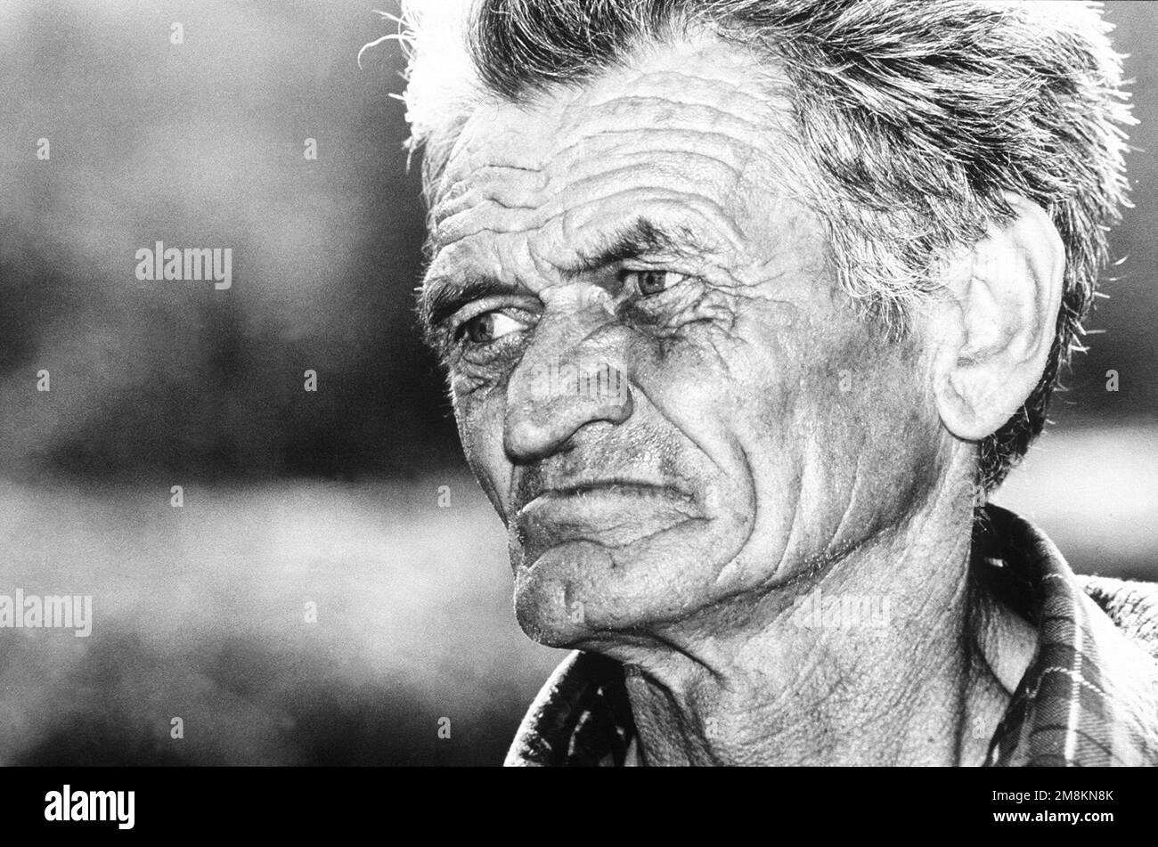 Military Photographer of the Year Winner 1996 Title: Too Many Years Category: Portfolio Brief Description: A close up of an old man with deep wrinkles. (black & white ) Exact Date Shot Unknown. Country: Unknown Stock Photo